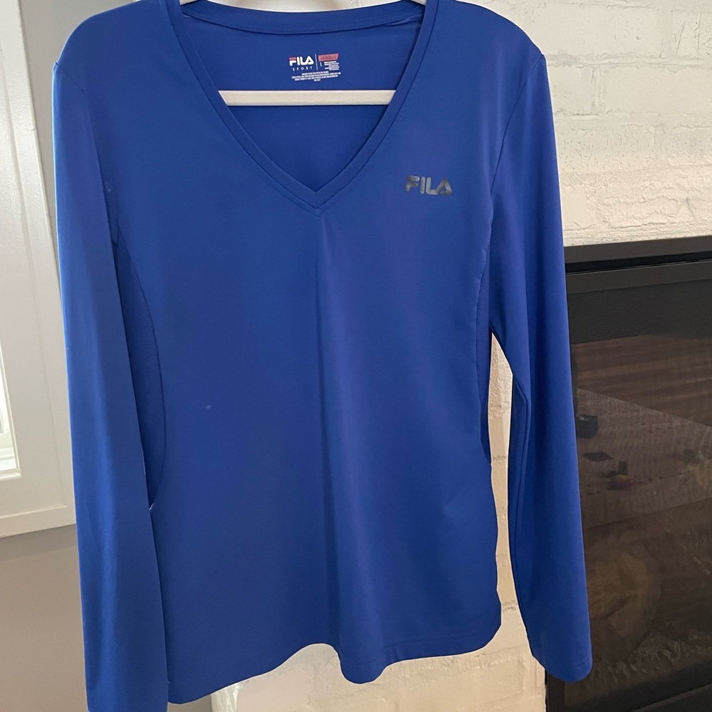 Fila Sport Blue Long Sleeve V-Neck Top